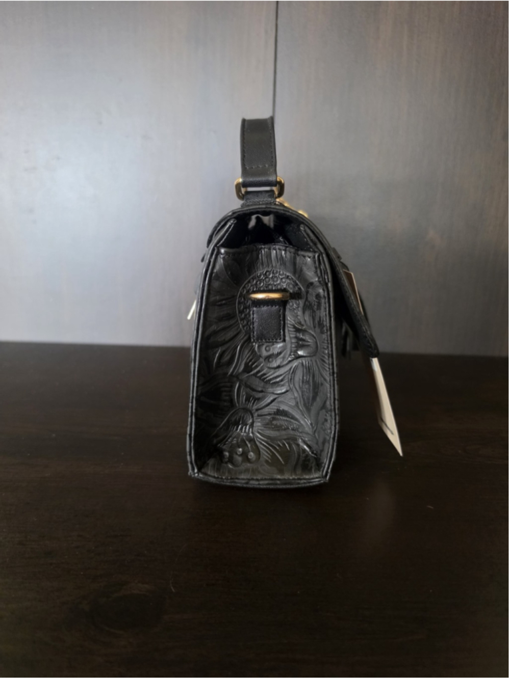 Black Sunflower Embossed Tooled Artisan Leather Crossbody Bag Purse Bolsa Piel - Picture 5 of 16